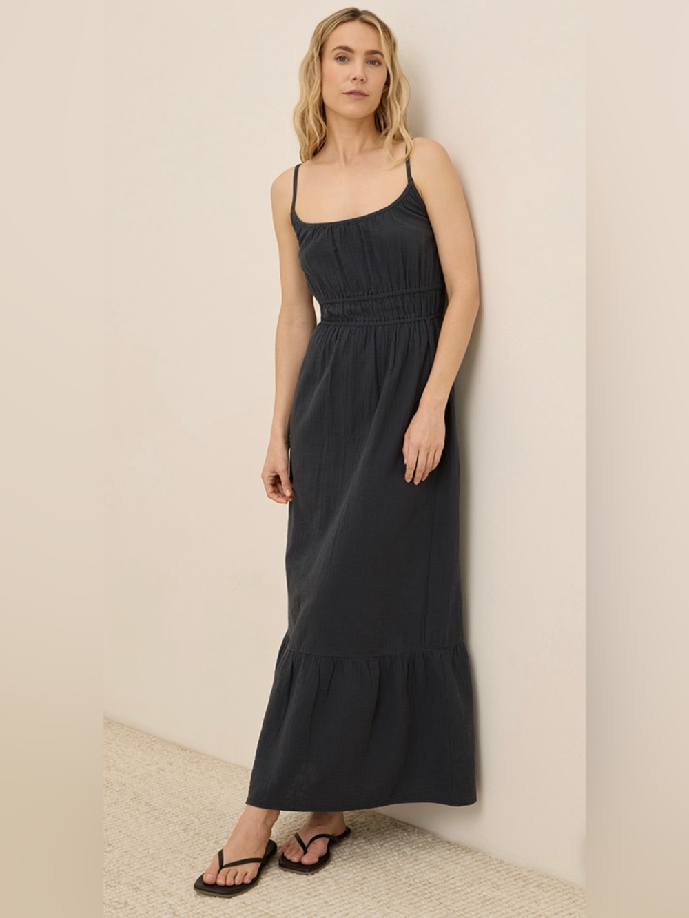 PACT Organic Cotton Black Gauze Maxi Dress L